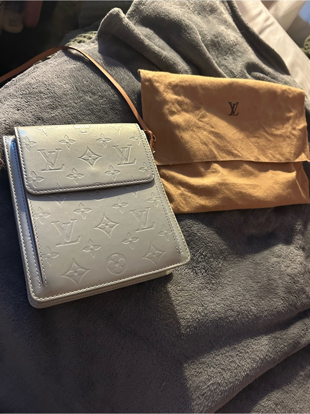 Louis Vuitton Embossed Monogram Crossbody Bag in Light Gray